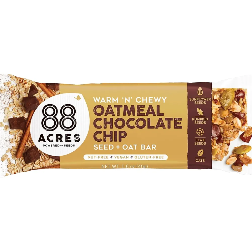88 Acres Warm 'N' Chewy Gluten-Free Oatmeal/Chocolate Chip Seed and Oat Bar, 1.6 oz., 9 Bars/Box (315111)