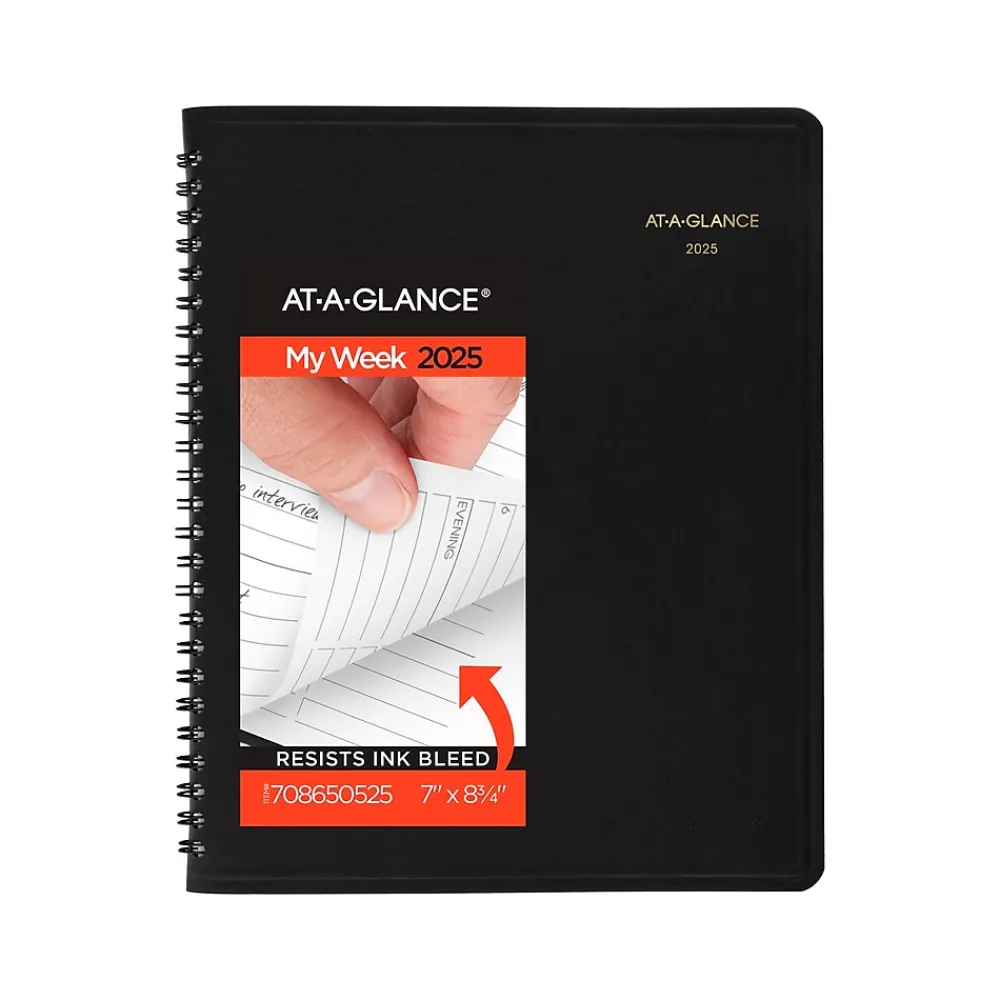 2025 Planners|AT-A-GLANCE 2025 7" x 8.75" Calendar Year Weekly Appointment Book, Faux Leather Cover, Black (70-865-05-25)