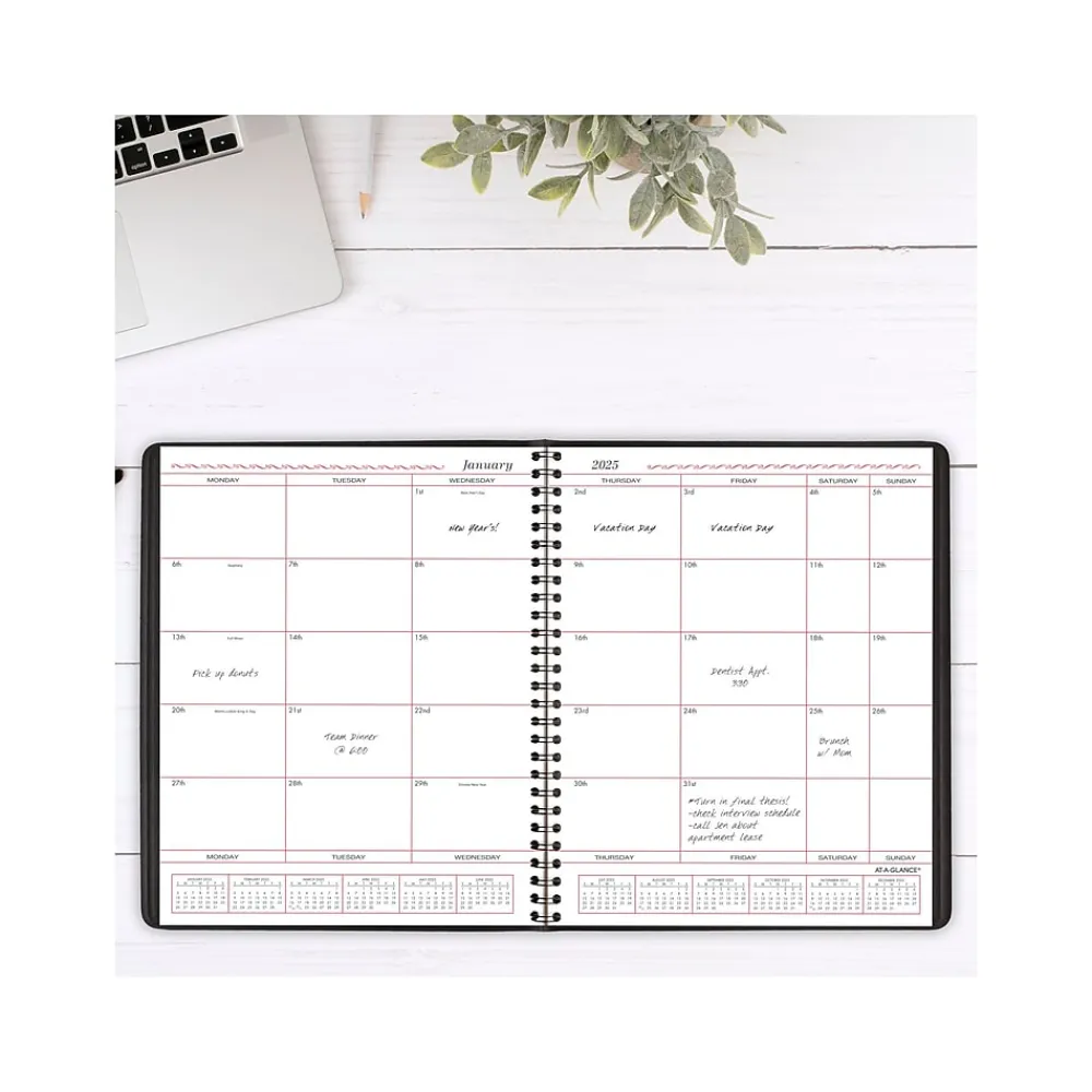 2025 Planners|AT-A-GLANCE 2025 8" x 10" Calendar Year/Monthly Planner, Faux Leather Cover Black (70-130-05-25)