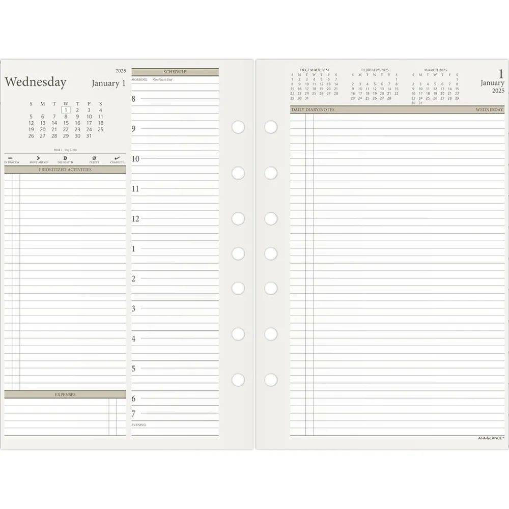 Calendars & Planners Refills|AT-A-GLANCE 2025 5.5" x 8.5" Daily & Monthly Planner Refill Pages, White/Brown (481-225-25)