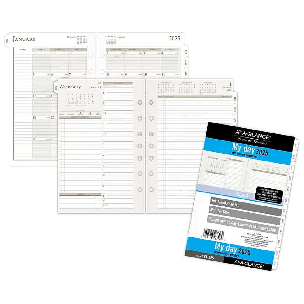 Calendars & Planners Refills|AT-A-GLANCE 2025 5.5" x 8.5" Daily & Monthly Planner Refill Pages, White/Brown (481-225-25)