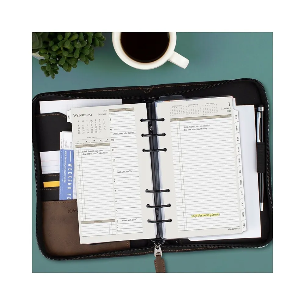 Calendars & Planners Refills|AT-A-GLANCE 2025 6.75" x 3.75" Daily & Monthly Planner Refill, White/Brown (471-225-25)