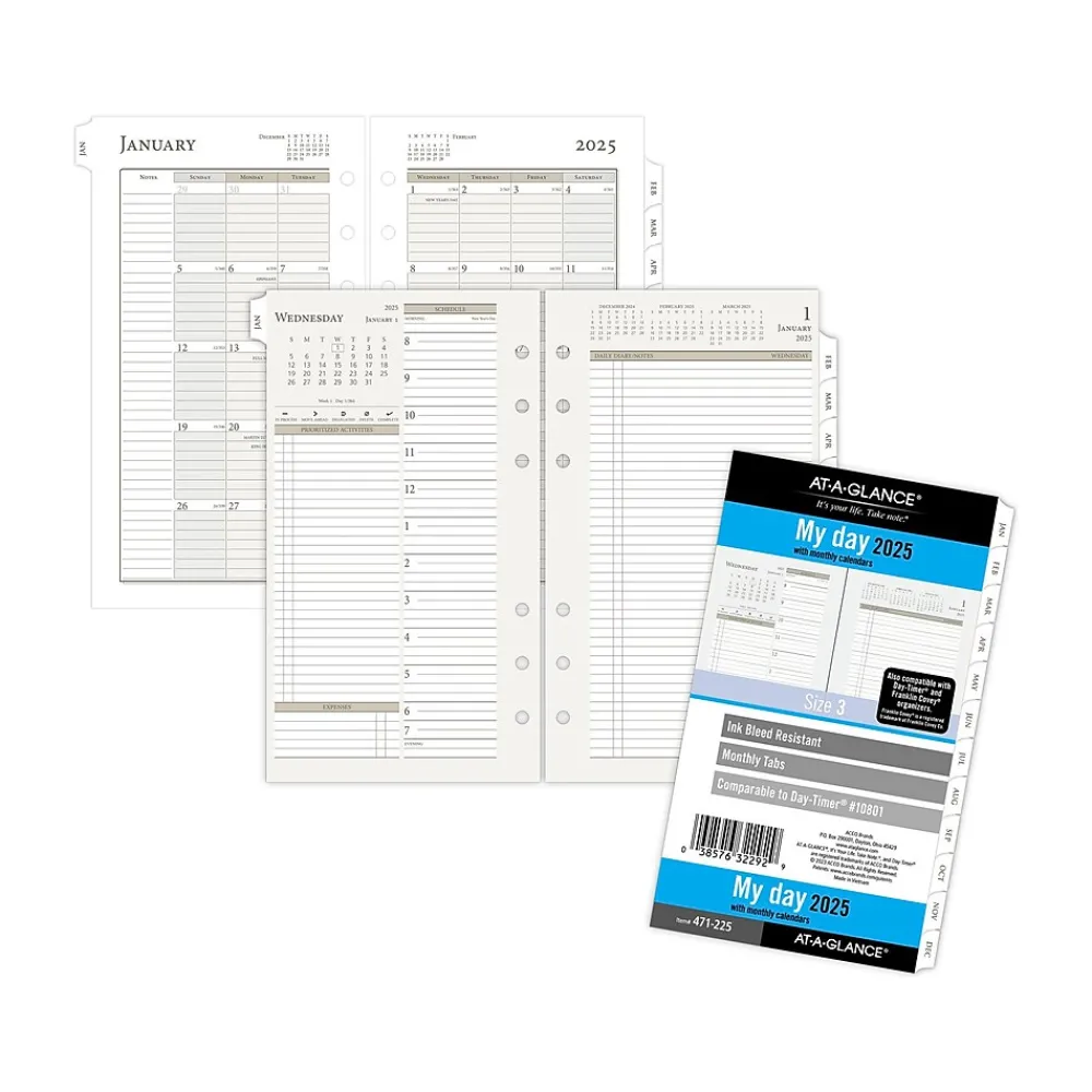 Calendars & Planners Refills|AT-A-GLANCE 2025 6.75" x 3.75" Daily & Monthly Planner Refill, White/Brown (471-225-25)