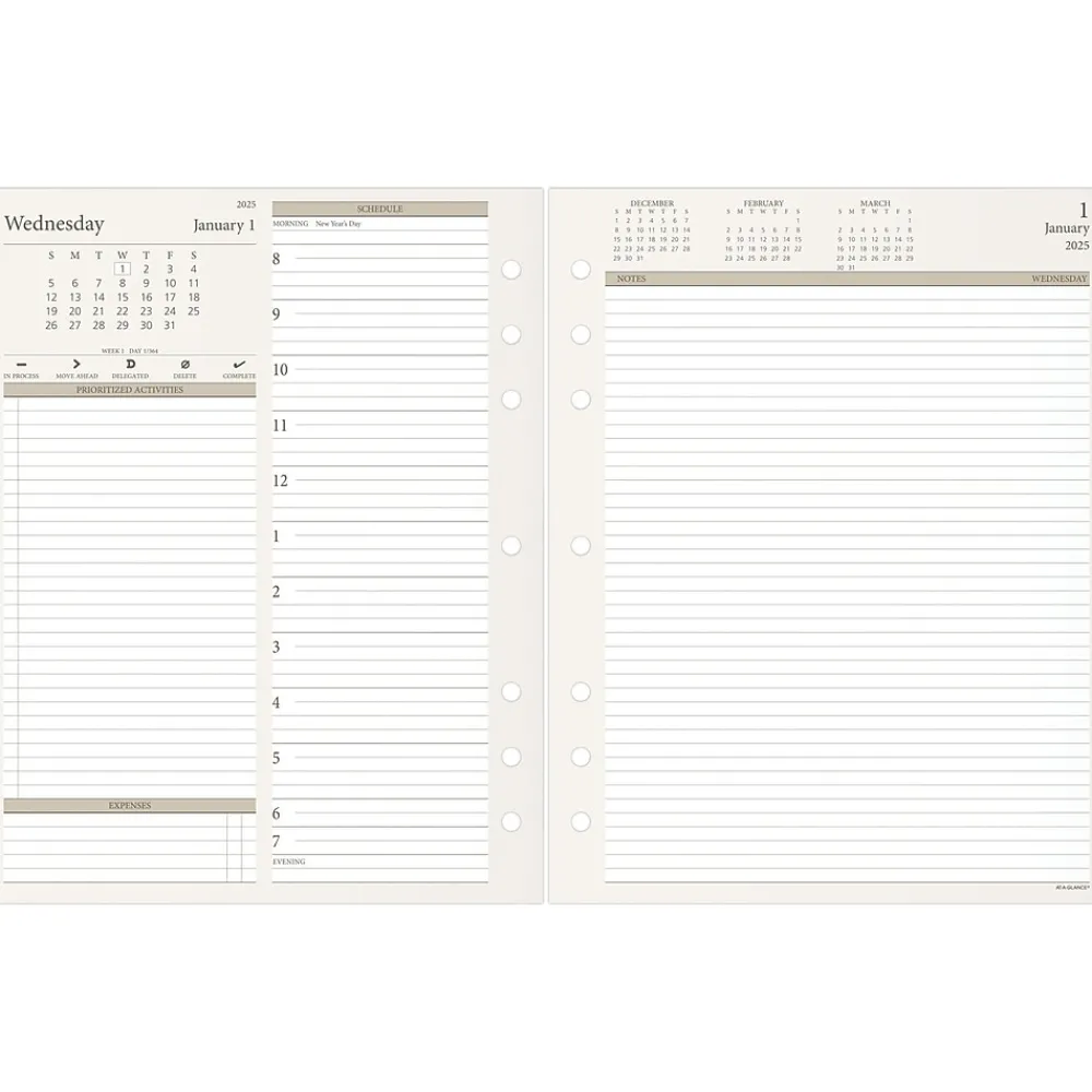 Calendars & Planners Refills|AT-A-GLANCE 2025 11" x 8.5" Daily & Monthly Planner Refill, White/Brown (491-225-25)