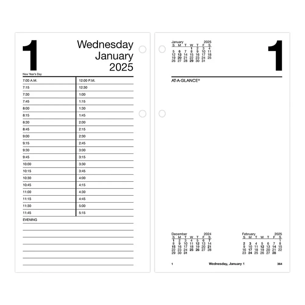 Calendars & Planners Refills|AT-A-GLANCE 2025 8" x 4.5" Daily Calendar Refill, White/Black (E210-50-25)
