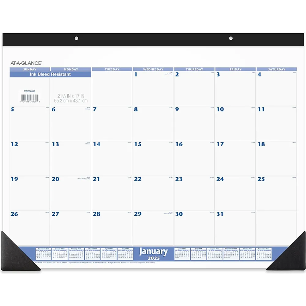 2025 Calendars|AT-A-GLANCE 2025 21.75" x 17" Monthly Desk Pad Calendar, White/Blue (SW200-00-25)
