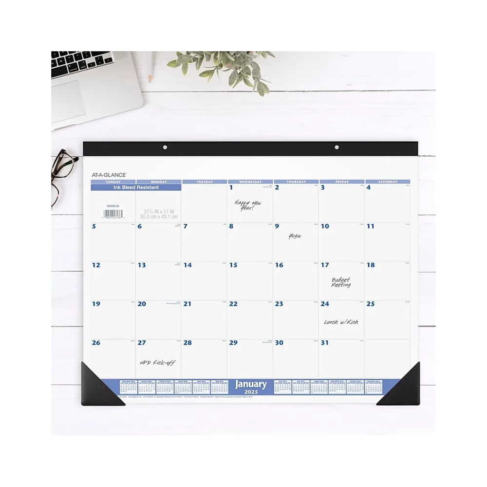 2025 Calendars|AT-A-GLANCE 2025 21.75" x 17" Monthly Desk Pad Calendar, White/Blue (SW200-00-25)