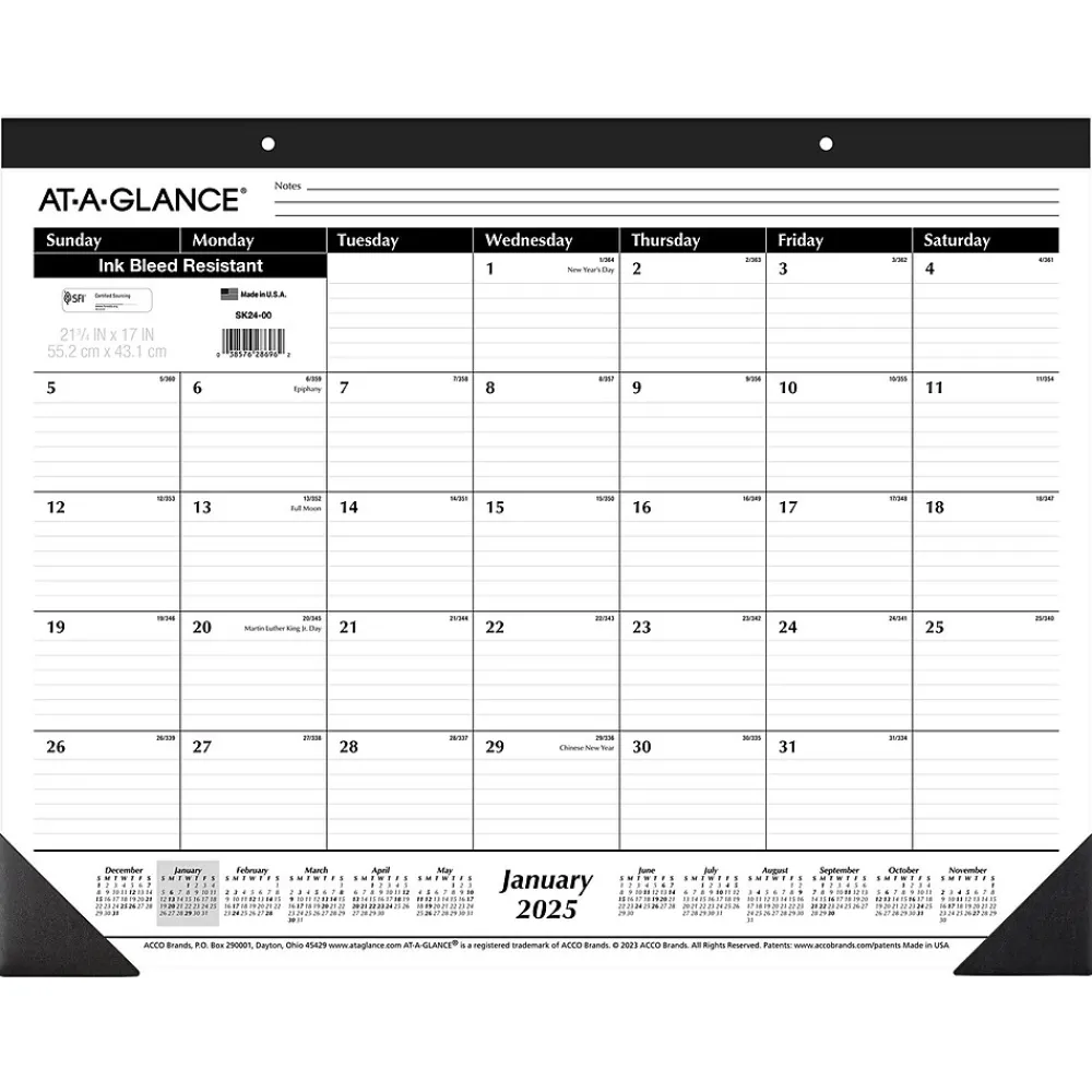 2025 Calendars|AT-A-GLANCE 2025 21.75" x 17" Monthly Desk Pad Calendar, White/Black (SK24-00-25)