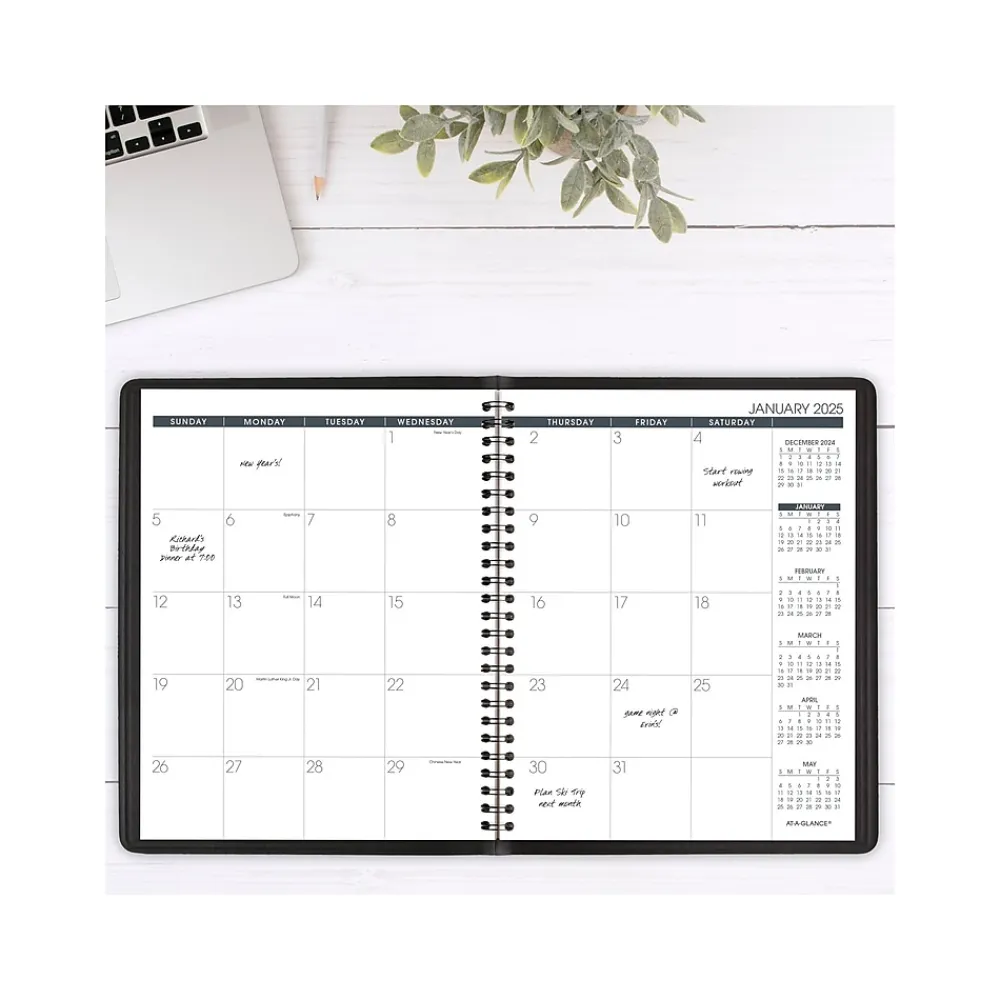 2025 Planners|AT-A-GLANCE 2025 7" x 8.75" Monthly Planner, Faux Leather Cover, Black (70-120-05-25)