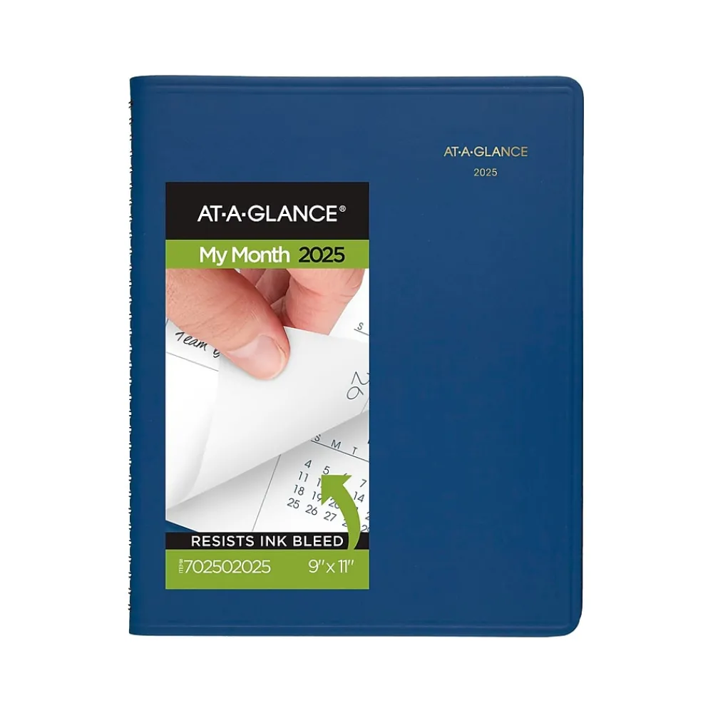 2025 Planners|AT-A-GLANCE 2025-2026 9" x 11" Monthly Planner, Faux Leather Cover, Blue (70-250-20-25)
