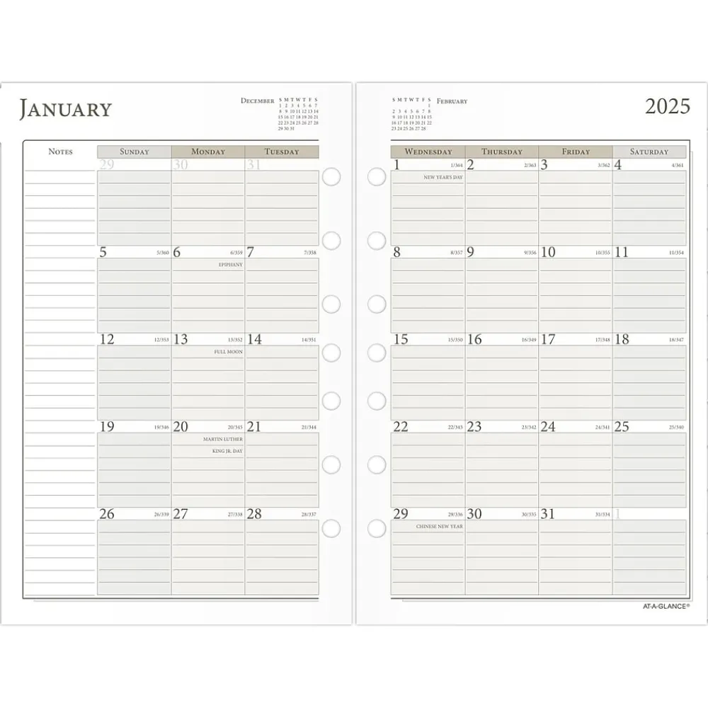 Calendars & Planners Refills|AT-A-GLANCE 2025 5.5" x 8.5" Monthly Planner Refill Pages, White/Brown (481-685Y-25)