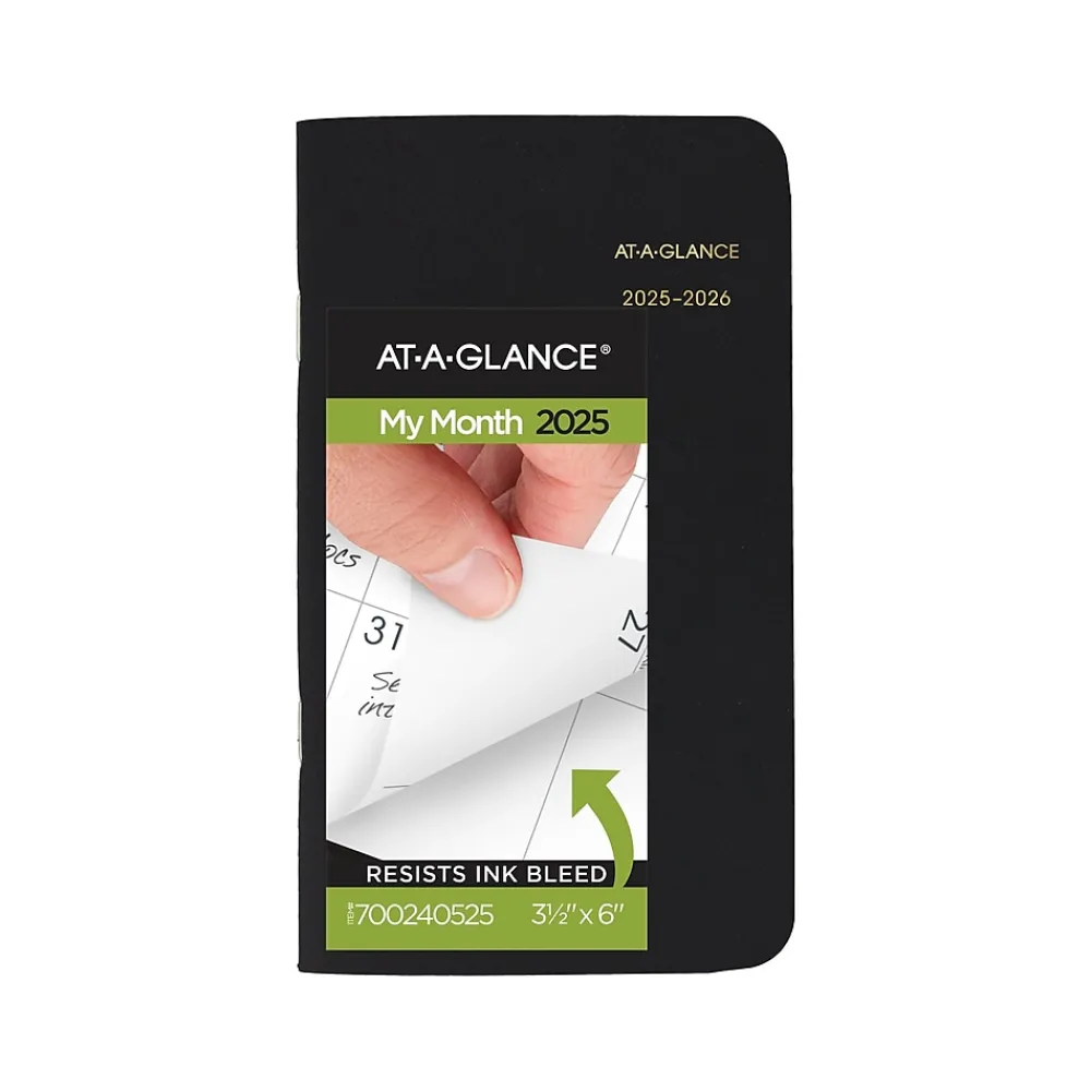 2025 Planners|AT-A-GLANCE 2025-2026 3.5" x 6" Monthly Planner, Faux Leather Cover, Black (70-024-05-25)
