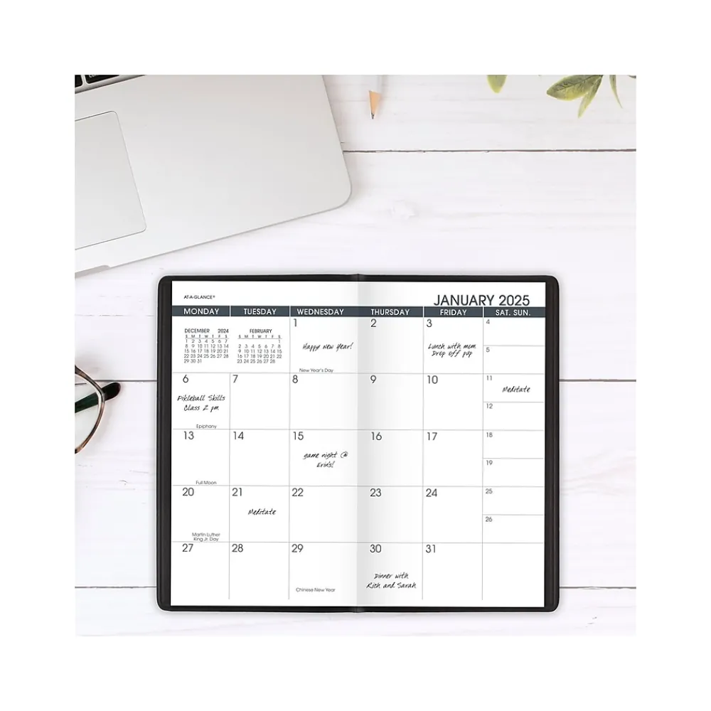 2025 Planners|AT-A-GLANCE 2025-2026 3.5" x 6" Monthly Planner, Faux Leather Cover, Black (70-024-05-25)