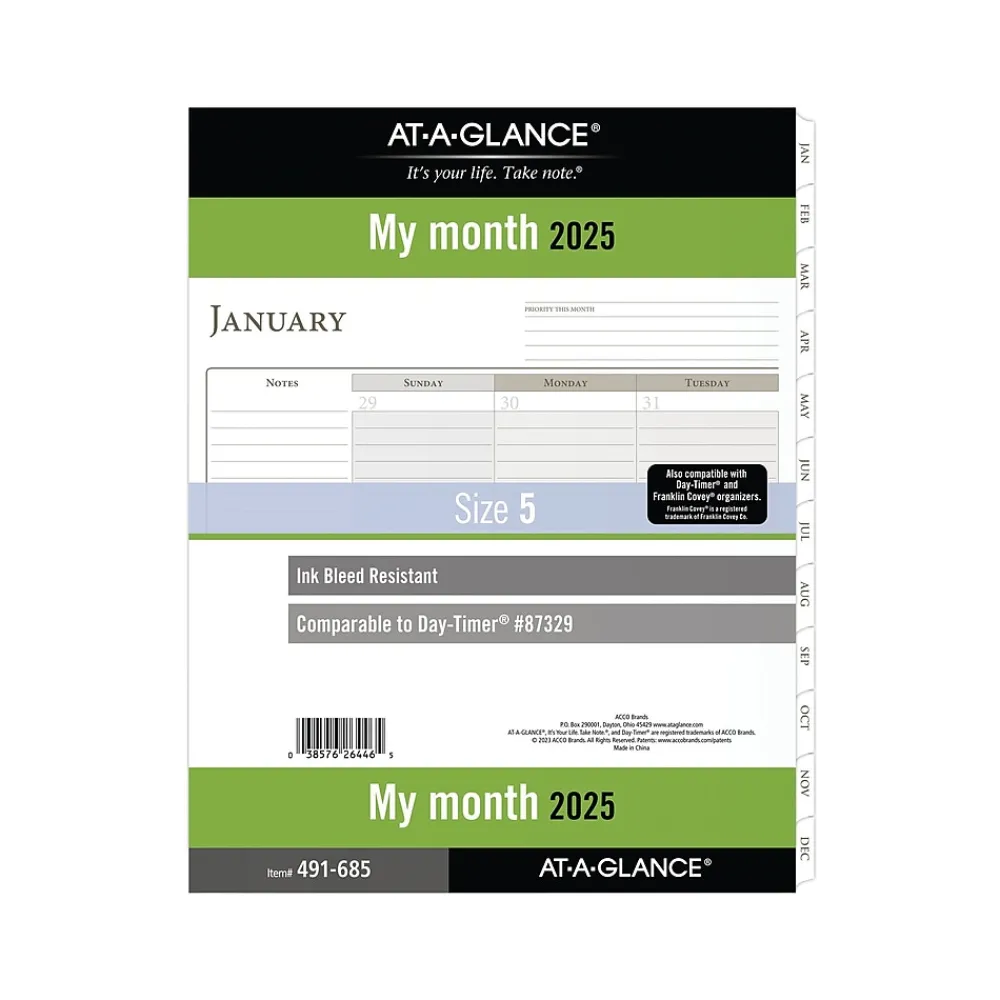 Calendars & Planners Refills|AT-A-GLANCE 2025 8.5" x 11" Monthly Planner Refill Pages, White/Brown (491-685-25)