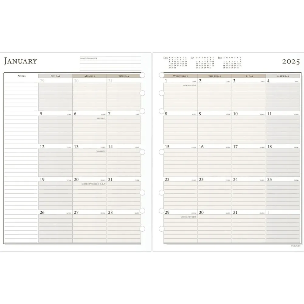 Calendars & Planners Refills|AT-A-GLANCE 2025 8.5" x 11" Monthly Planner Refill Pages, White/Brown (491-685-25)