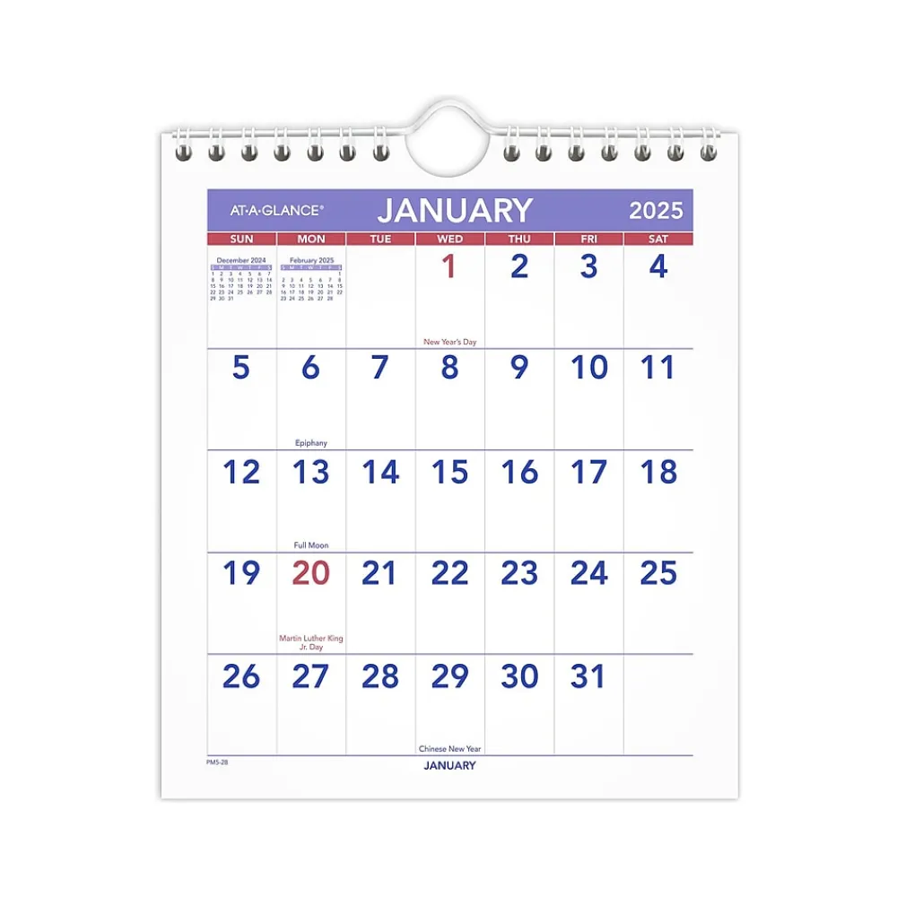 2025 Calendars|AT-A-GLANCE 2025 6.5" x 7.5" Monthly Wall Calendar, White/Purple (PM5-28-25)