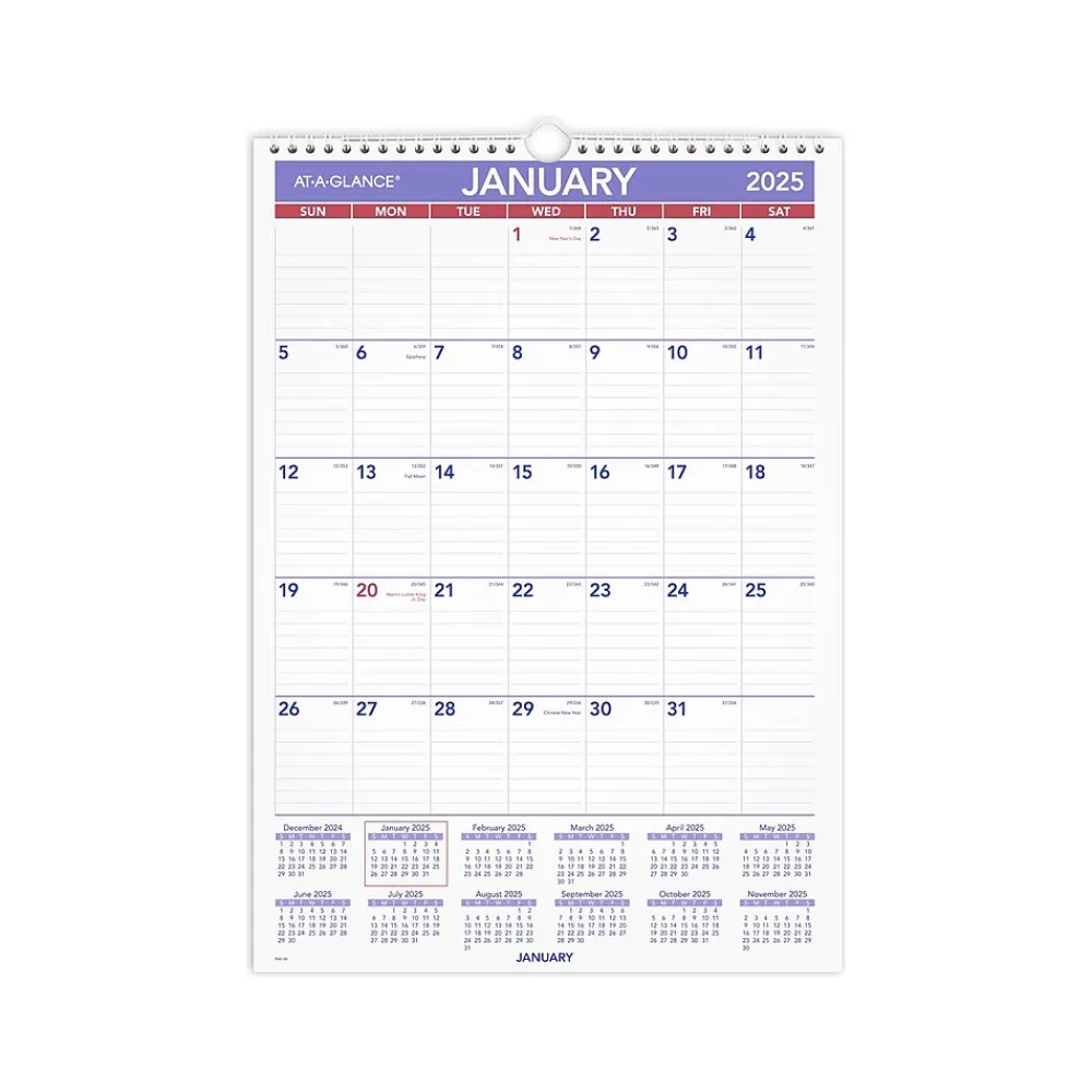 2025 Calendars|AT-A-GLANCE 2025 12" x 17" Monthly Wall Calendar, (PM2-28-25)