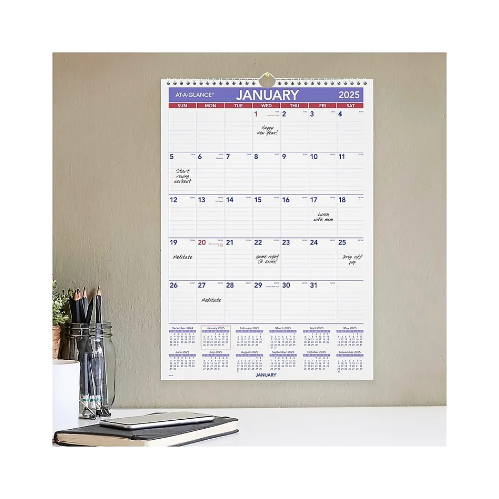 2025 Calendars|AT-A-GLANCE 2025 12" x 17" Monthly Wall Calendar, (PM2-28-25)