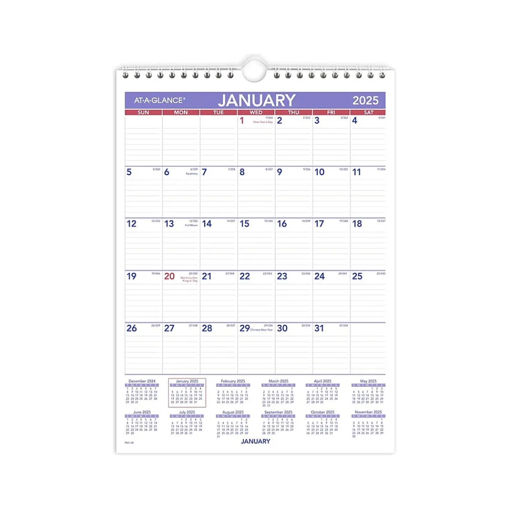 2025 Calendars|AT-A-GLANCE 2025 8" x 11" Monthly Wall Calendar, White/Purple (PM1-28-25)