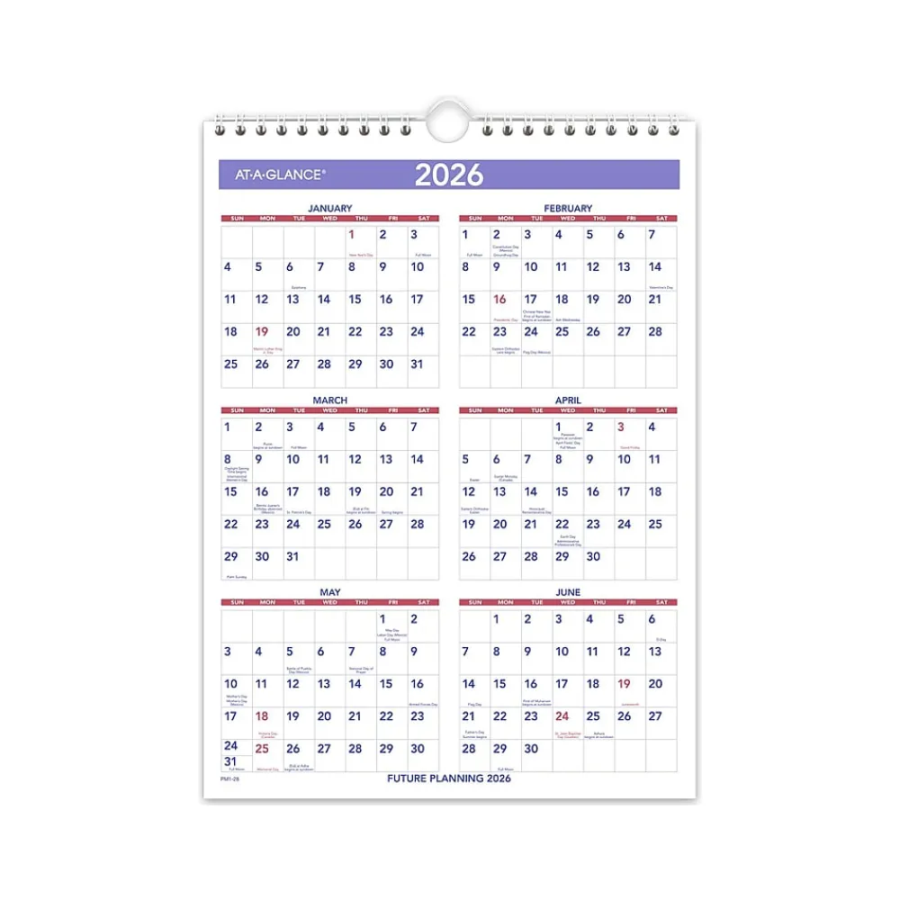 2025 Calendars|AT-A-GLANCE 2025 8" x 11" Monthly Wall Calendar, White/Purple (PM1-28-25)