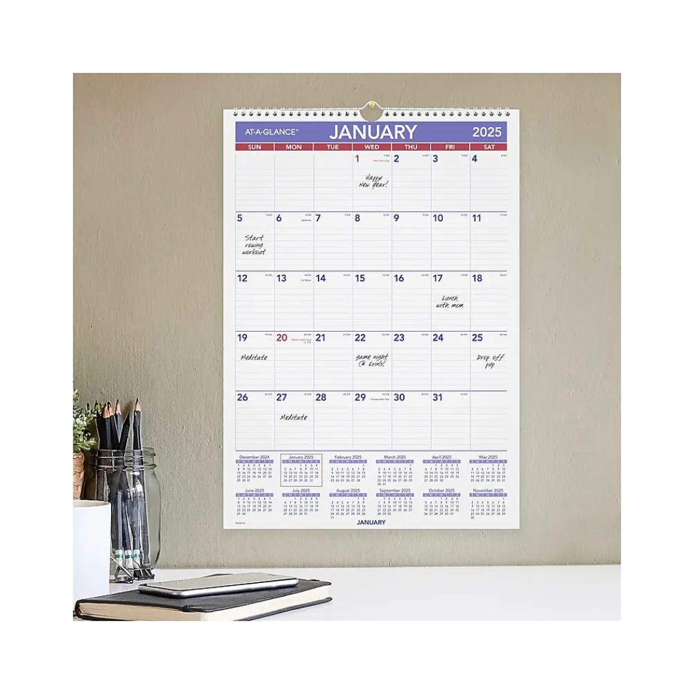 2025 Calendars|AT-A-GLANCE 2025 17" x 12" Monthly Wet-Erase Wall Calendar (PMLM02-28-25)
