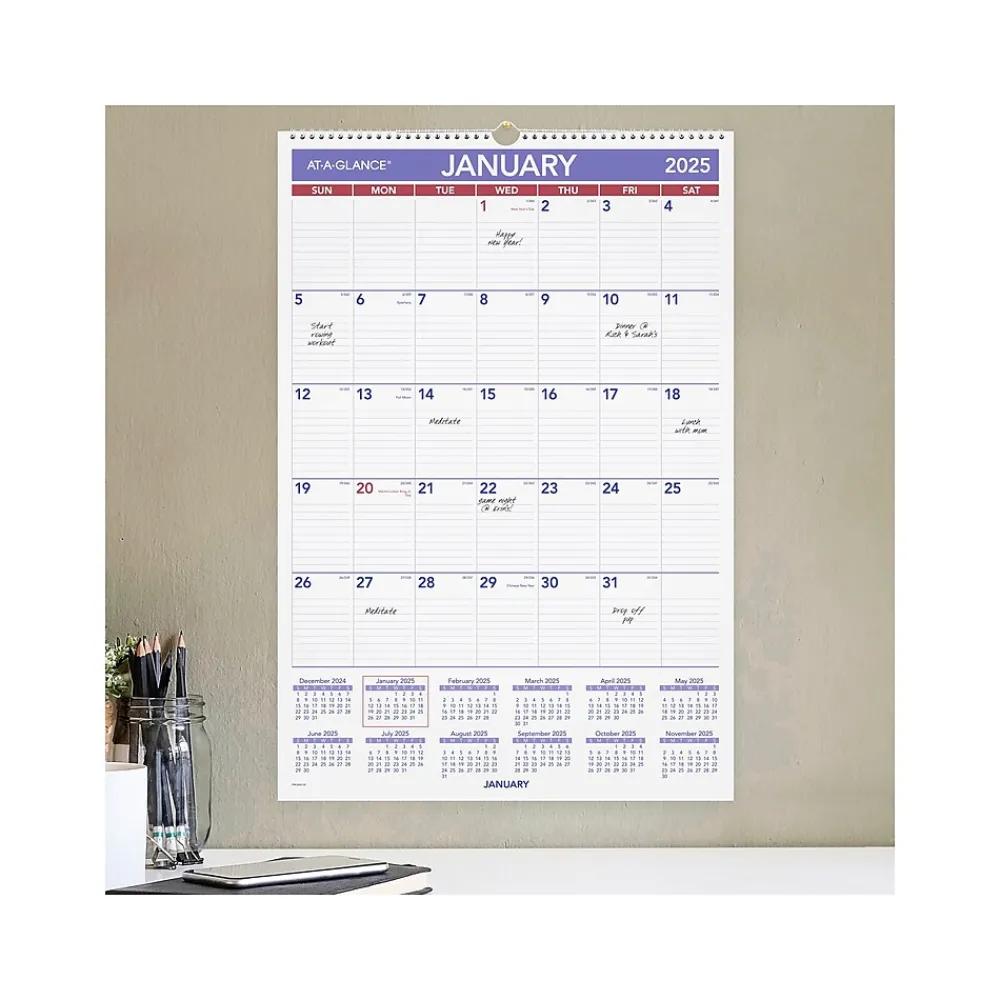2025 Calendars|AT-A-GLANCE 2025 15.5" x 22.75" Monthly Wet-Erasable Wall Calendar (PMLM03-28-25)