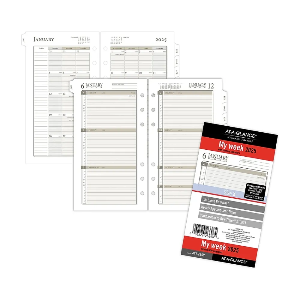Calendars & Planners Refills|AT-A-GLANCE 2025 3.75" x 6.75" Weekly & Monthly Planner Refill, White/Brown (471-285Y-25)