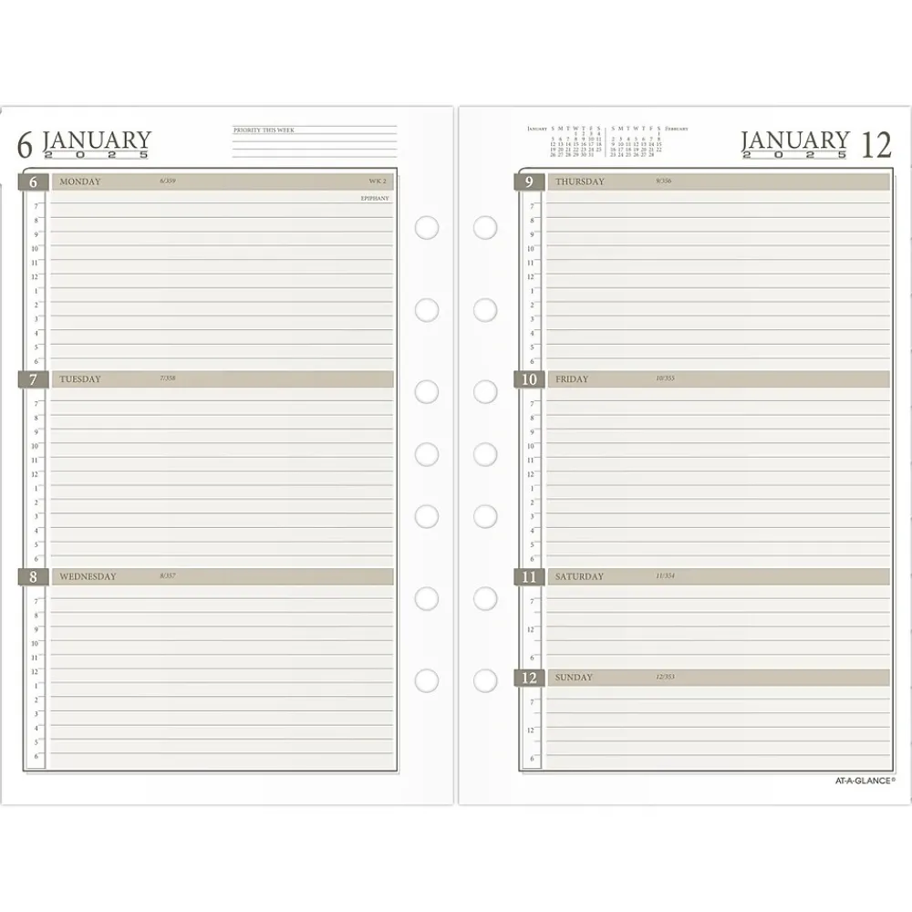 Calendars & Planners Refills|AT-A-GLANCE 2025 8.5" x 5.5" Weekly & Monthly Planner Refill, White/Brown (481-285Y-25)