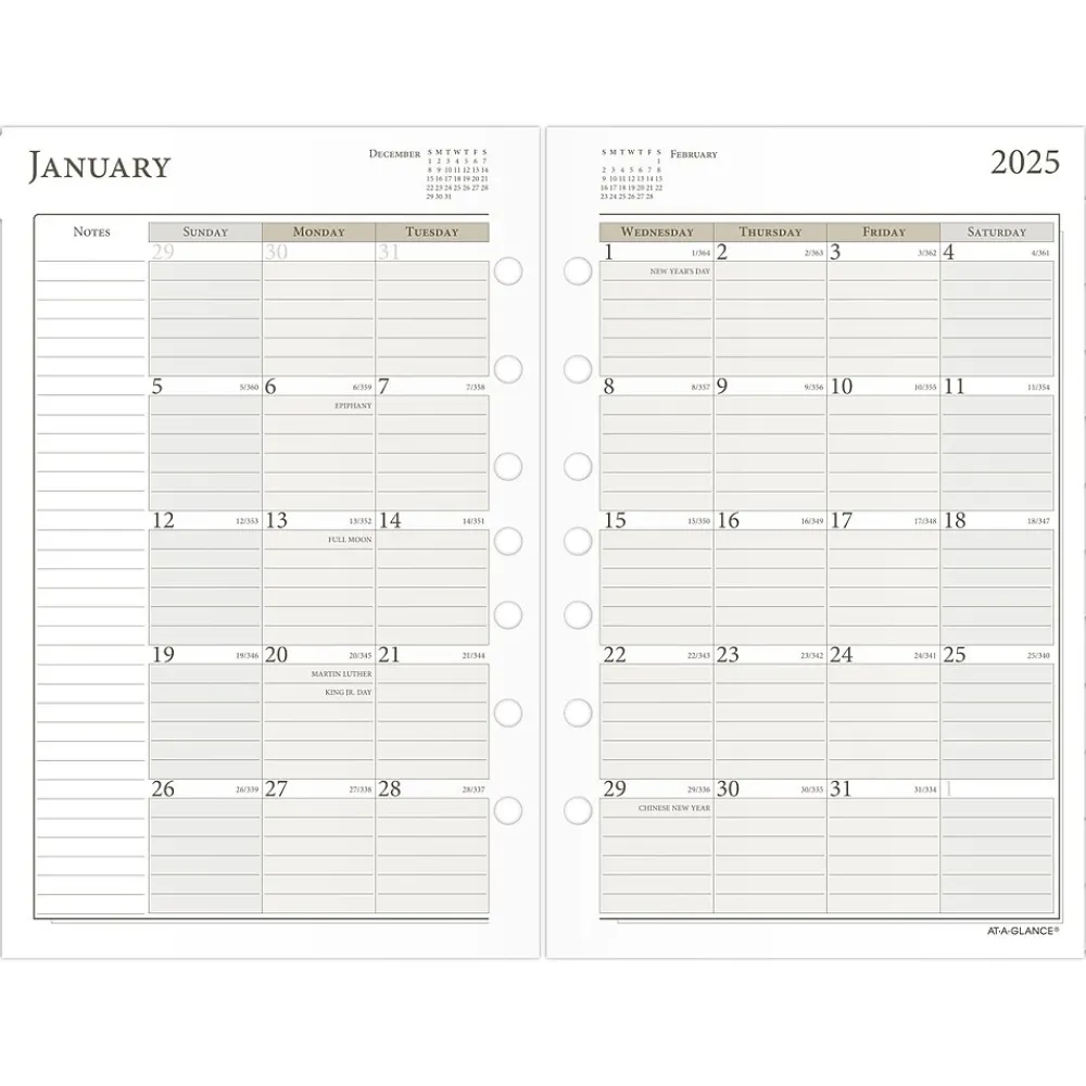 Calendars & Planners Refills|AT-A-GLANCE 2025 8.5" x 5.5" Weekly & Monthly Planner Refill, White/Brown (481-285Y-25)