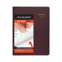 2025 Planners|AT-A-GLANCE 2025 8.25" x 11" Weekly Appointment Book Planner, Faux Leather Cover, Wine Stone (70-950-50-25)