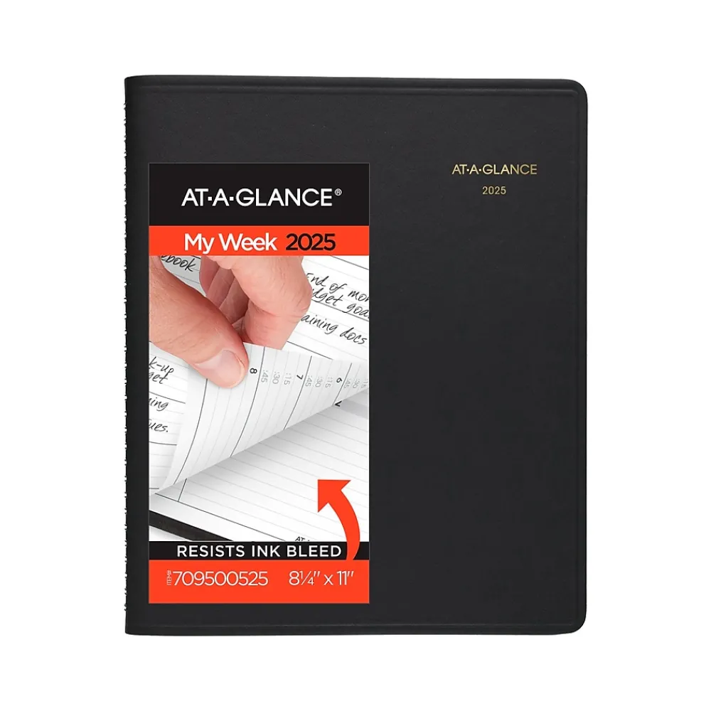 2025 Planners|AT-A-GLANCE 2025 8.25" x 11" Weekly Appointment Book, Faux Leather Cover, Black (70-950-05-25)