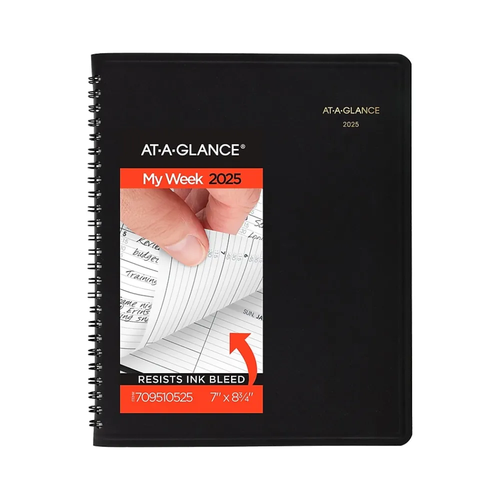 2025 Planners|AT-A-GLANCE 2025 7" x 8.75" Weekly Appointment Book, Faux Leather Cover, Black (70-951-05-25)