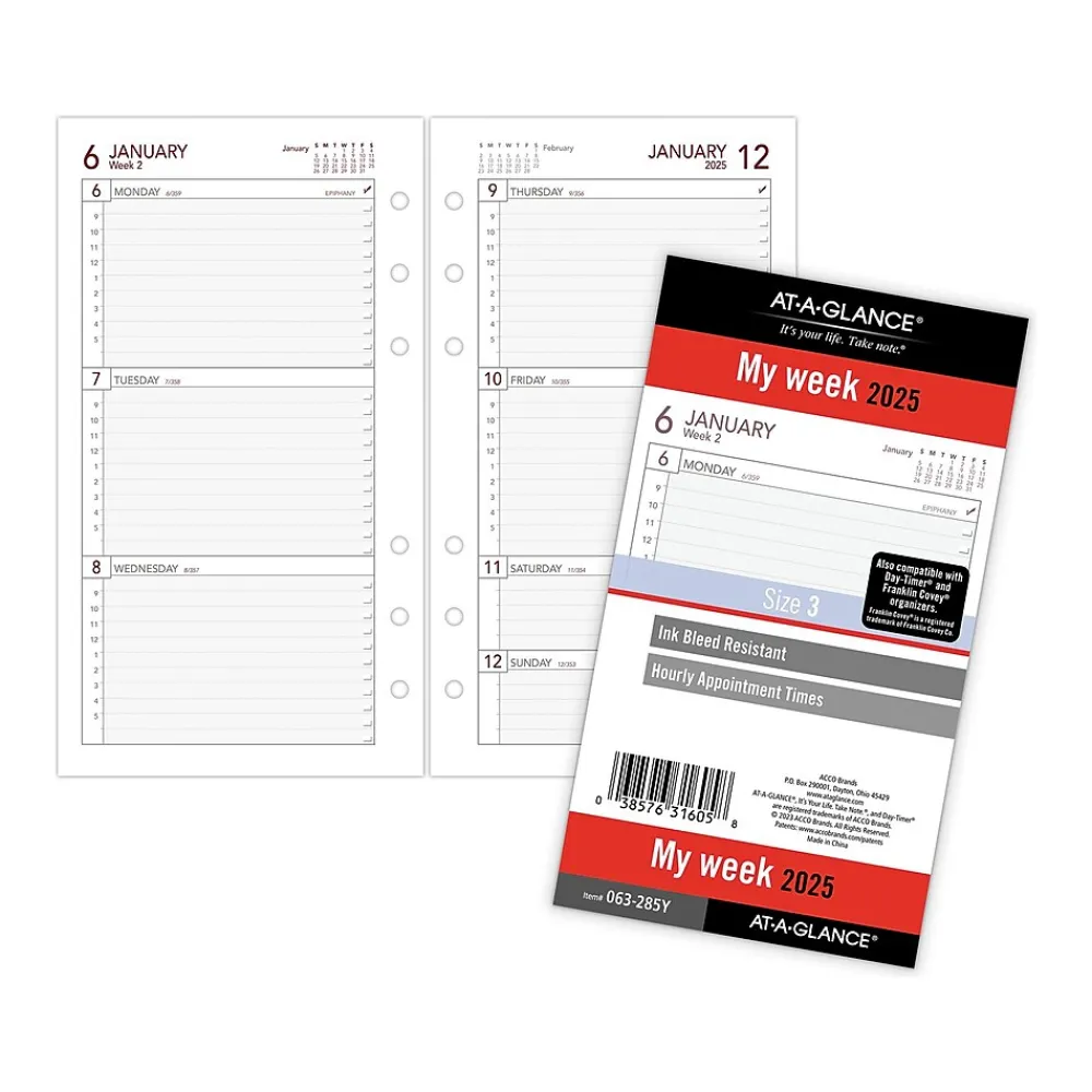 Calendars & Planners Refills|AT-A-GLANCE 2025 6.75" x 3.75" Weekly Planner Refill, White/Gray (063-285Y-25)