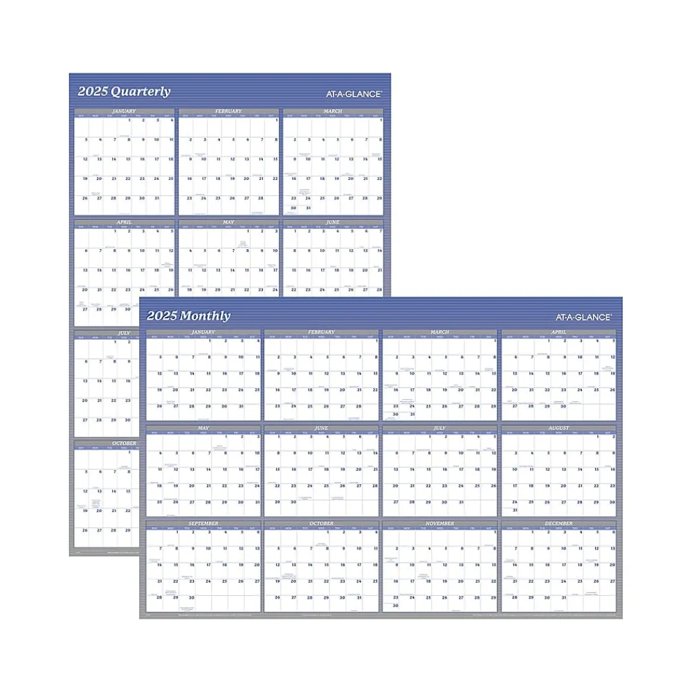 2025 Calendars|AT-A-GLANCE 2025 48" x 32" Yearly Dry Erase Wall Calendar, Reversible, White/Blue (A1152-25)