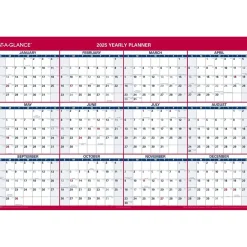 2025 Calendars|AT-A-GLANCE 2025 48" x 32" Yearly Dry Erase Wall Calendar, Reversible, White/Red (PM326-28-25)