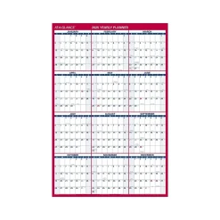 2025 Calendars|AT-A-GLANCE 2025 48" x 32" Yearly Dry Erase Wall Calendar, Reversible, White/Red (PM326-28-25)