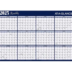 2025 Calendars|AT-A-GLANCE 2025 48" x 32" Yearly Dry Erase Wall Calendar, Reversible, Red/Blue (A152-25)