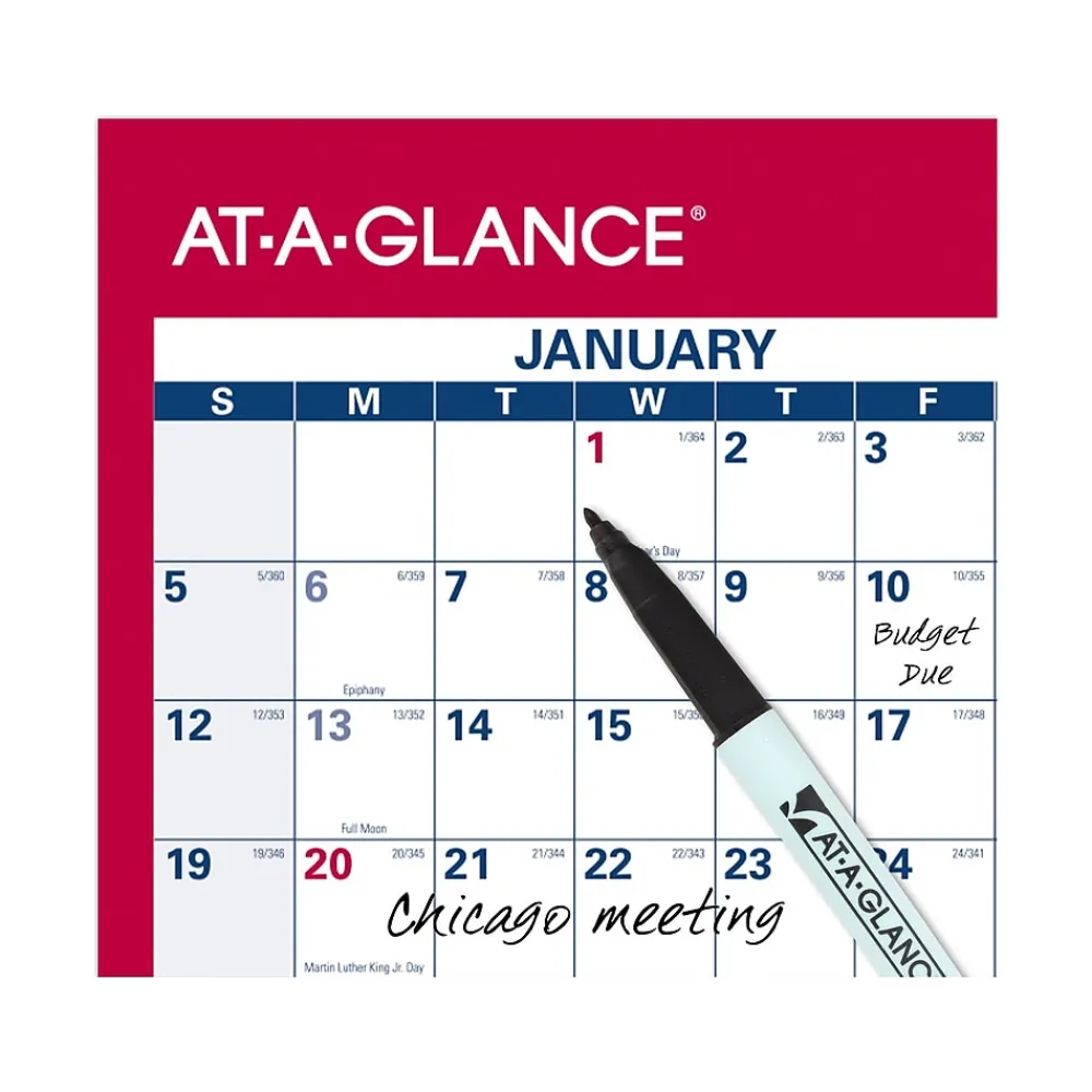 2025 Calendars|AT-A-GLANCE 2025 36" x 24" Yearly Dry Erase Wall Calendar, Reversible, White/Red (PM26-28-25)