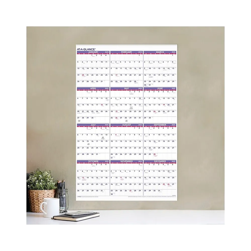 2025 Calendars|AT-A-GLANCE 2025 24" x 36" Yearly Wall Calendar, White/Purple (PM12-28-25)