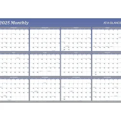 2025 Calendars|AT-A-GLANCE 2025 36" x 24" Yearly Wet-Erase Wall Calendar, Reversible, White/Blue (A1102-25)