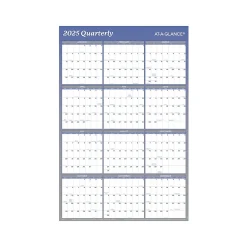 2025 Calendars|AT-A-GLANCE 2025 36" x 24" Yearly Wet-Erase Wall Calendar, Reversible, White/Blue (A1102-25)