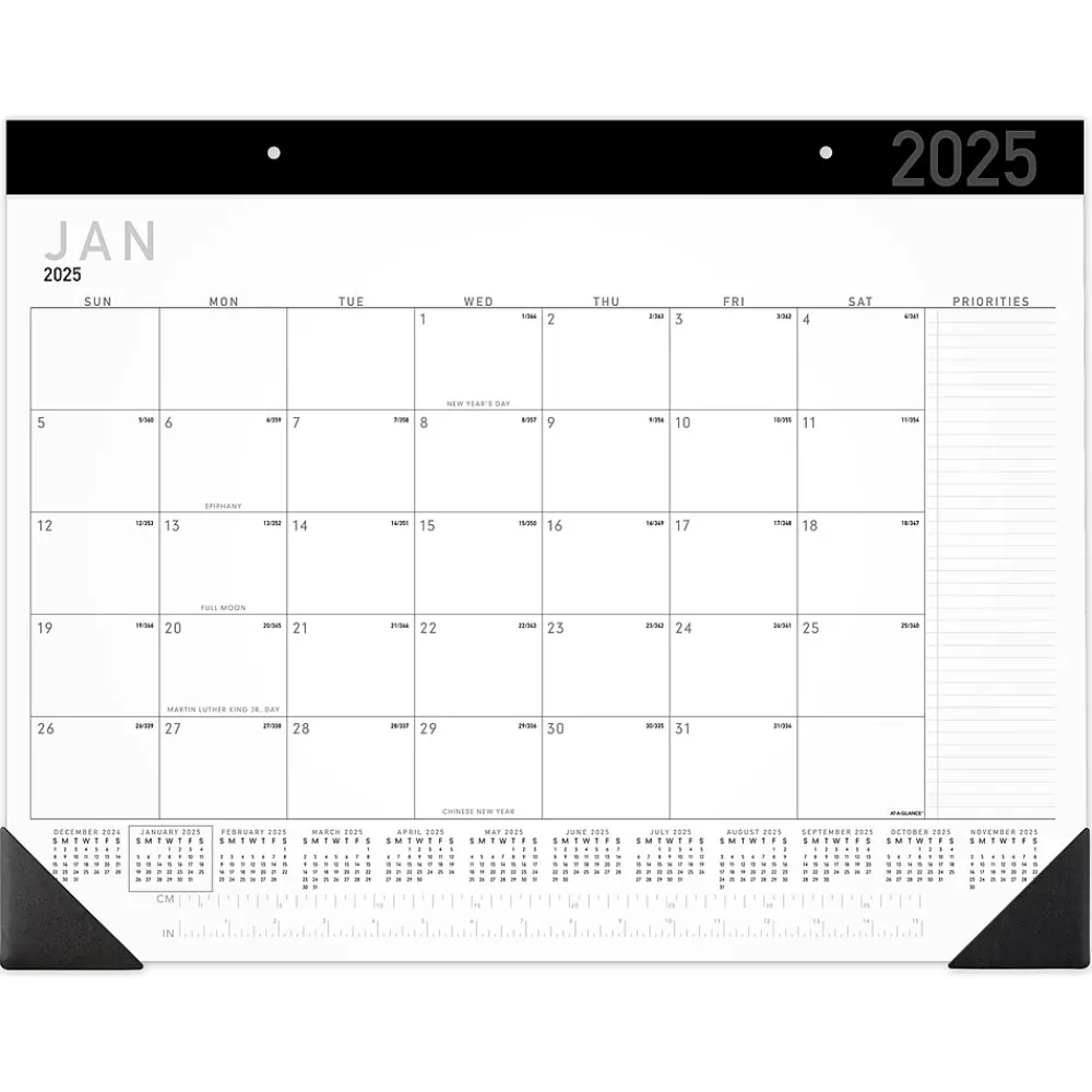 2025 Calendars|AT-A-GLANCE 2025 Contemporary 21.75" x 17" Monthly Desk Pad Calendar, White/Black (SK24X-00-25)