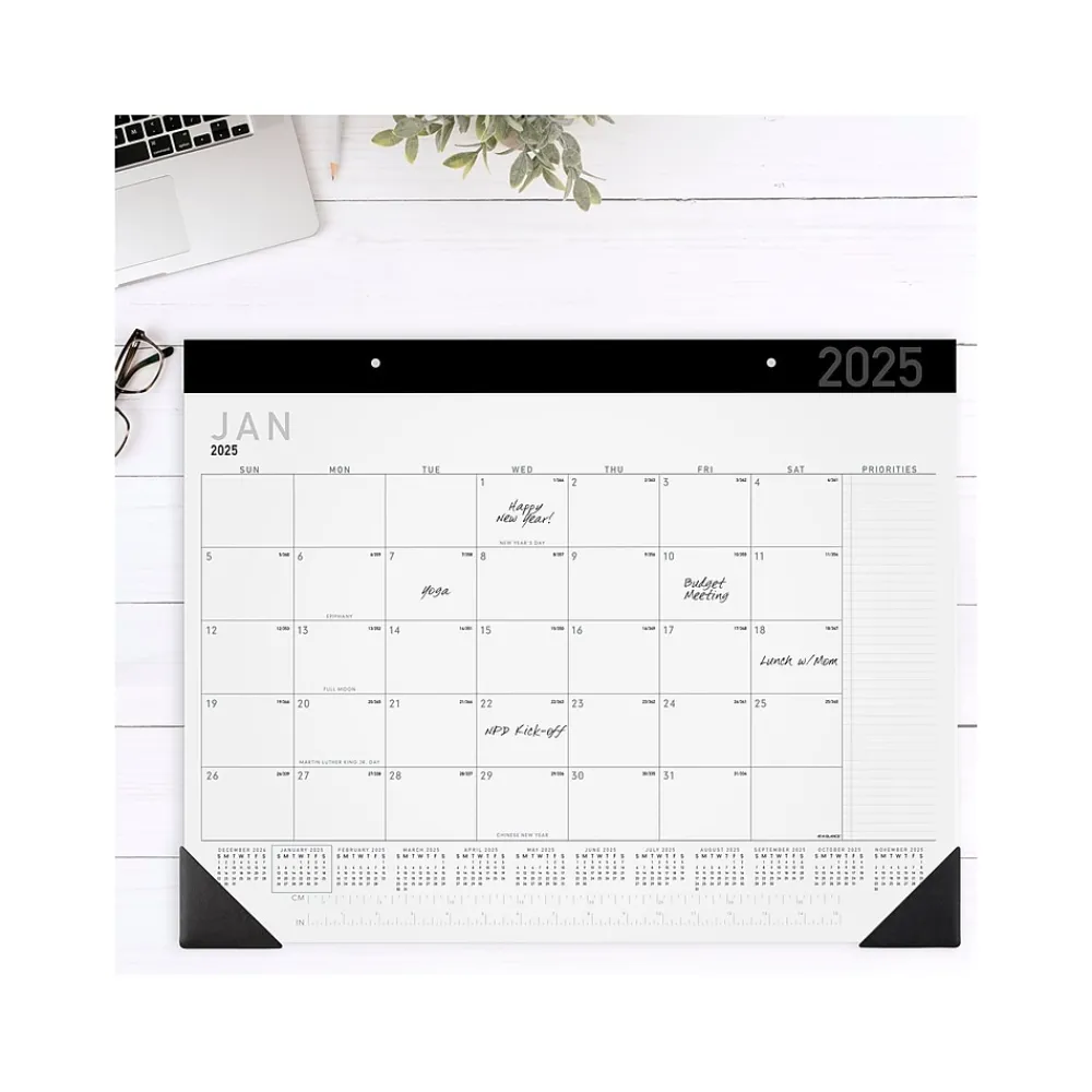2025 Calendars|AT-A-GLANCE 2025 Contemporary 21.75" x 17" Monthly Desk Pad Calendar, White/Black (SK24X-00-25)