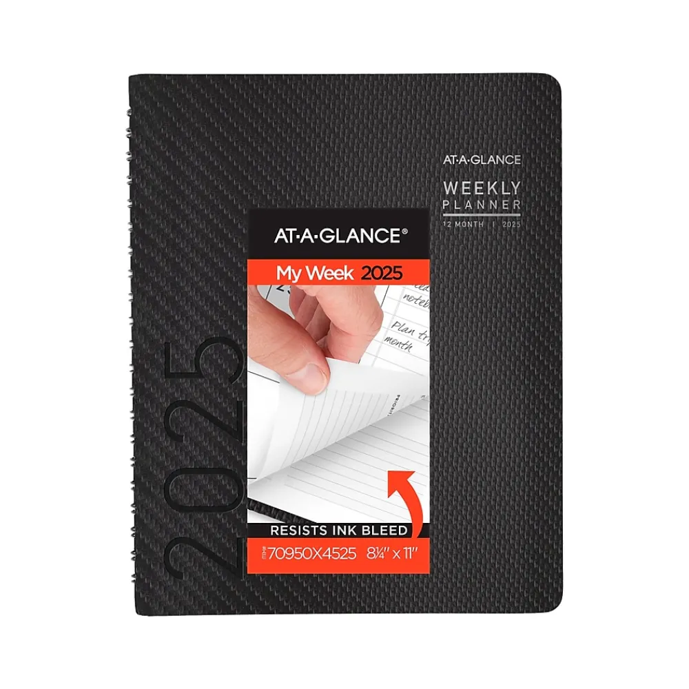 2025 Planners|AT-A-GLANCE 2025 Contemporary 8.25" x 11" Weekly & Monthly Planner, Faux Leather Cover, Charcoal (70-950X-45-25)