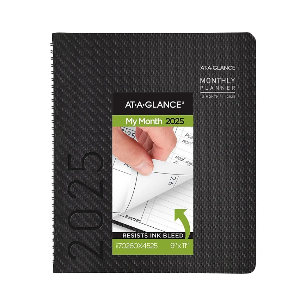 2025 Planners|AT-A-GLANCE 2025 Contemporary 9" x 11" Monthly Planner, Faux Leather Cover, Charcoal (70-260X-45-25)