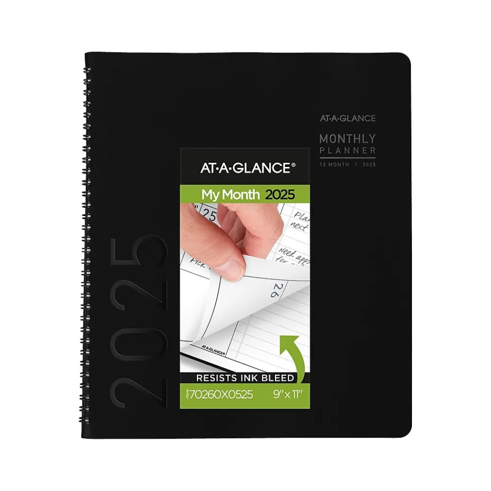 2025 Planners|AT-A-GLANCE 2025 Contemporary 9" x 11" Monthly Planner, Faux Leather Cover, Black (70-260X-05-25)