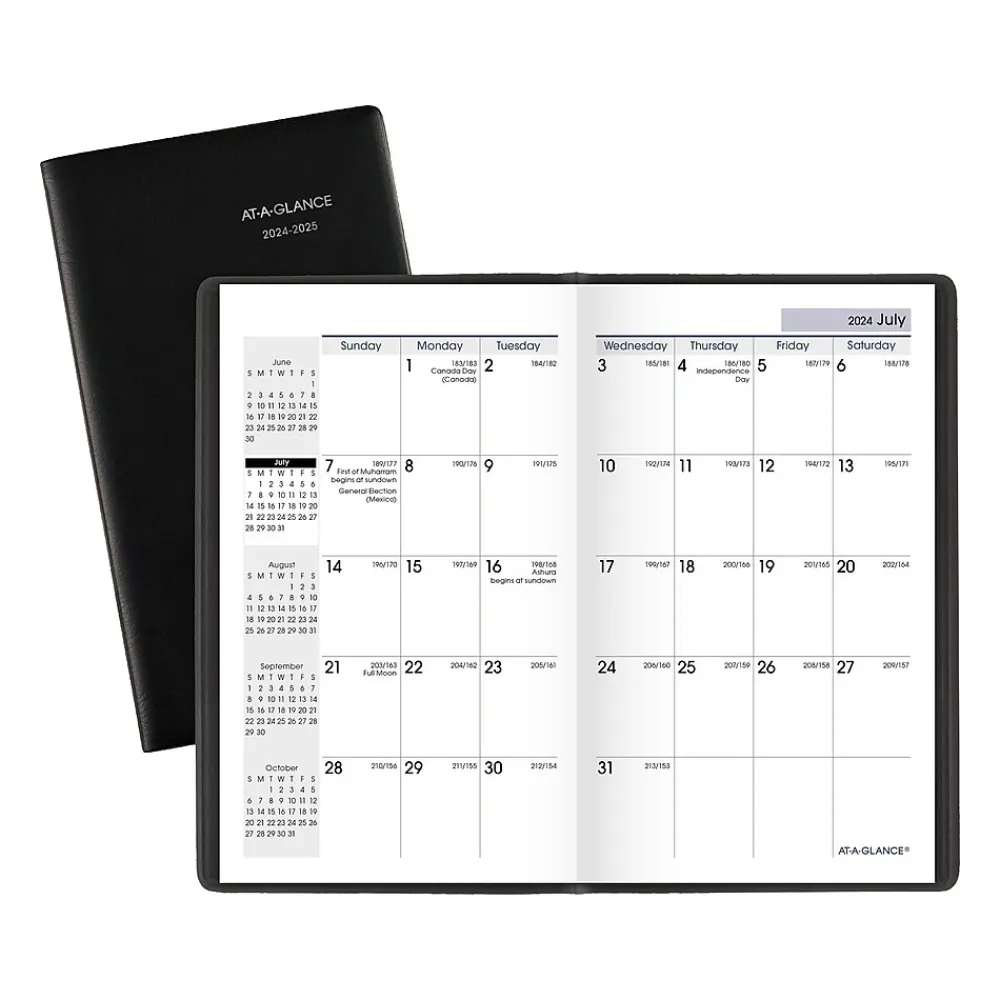 Academic Planners|AT-A-GLANCE 2024-2025 DayMinder 3.5" x 6" Academic Monthly Planner, Faux Leather Cover, Black (AY53-00-25)