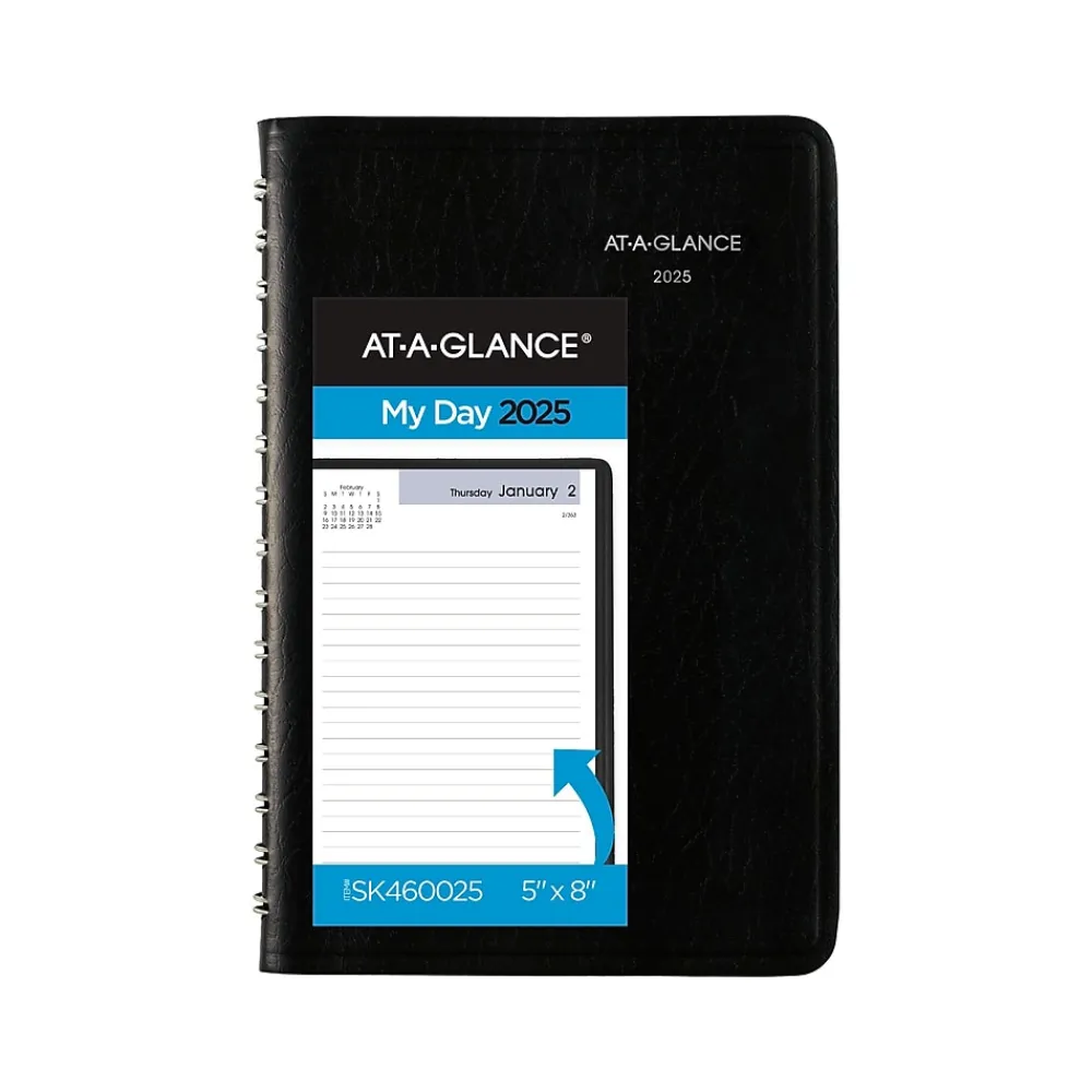 2025 Planners|AT-A-GLANCE 2025 DayMinder 5" x 8" Daily Planner, Faux Leather Cover, Black (SK46-00-25)