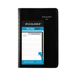 2025 Planners|AT-A-GLANCE 2025 DayMinder 5" x 8" Daily Appointment Book, Faux Leather Cover, Black (SK44-00-25)