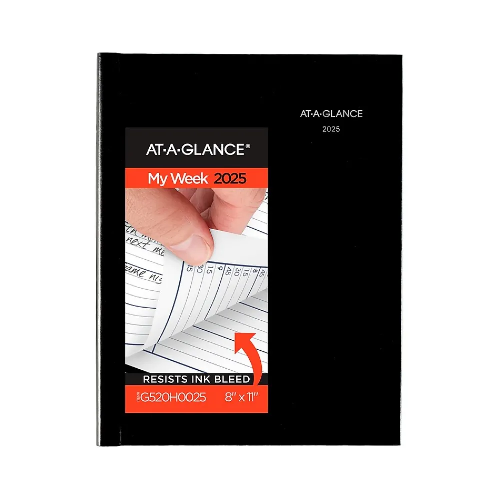 2025 Planners|AT-A-GLANCE 2025 DayMinder 8" x 11" Weekly Appointment Book Planner, Faux Leather Cover, Black (G520H-00-25)
